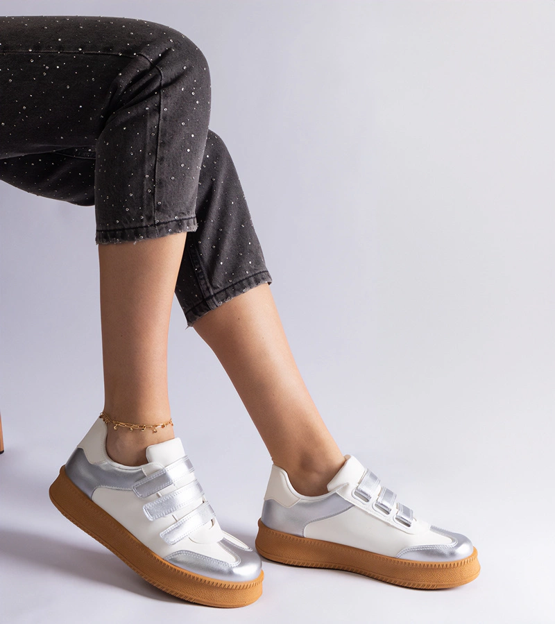 Strieborné tenisky na suchý zips Mena