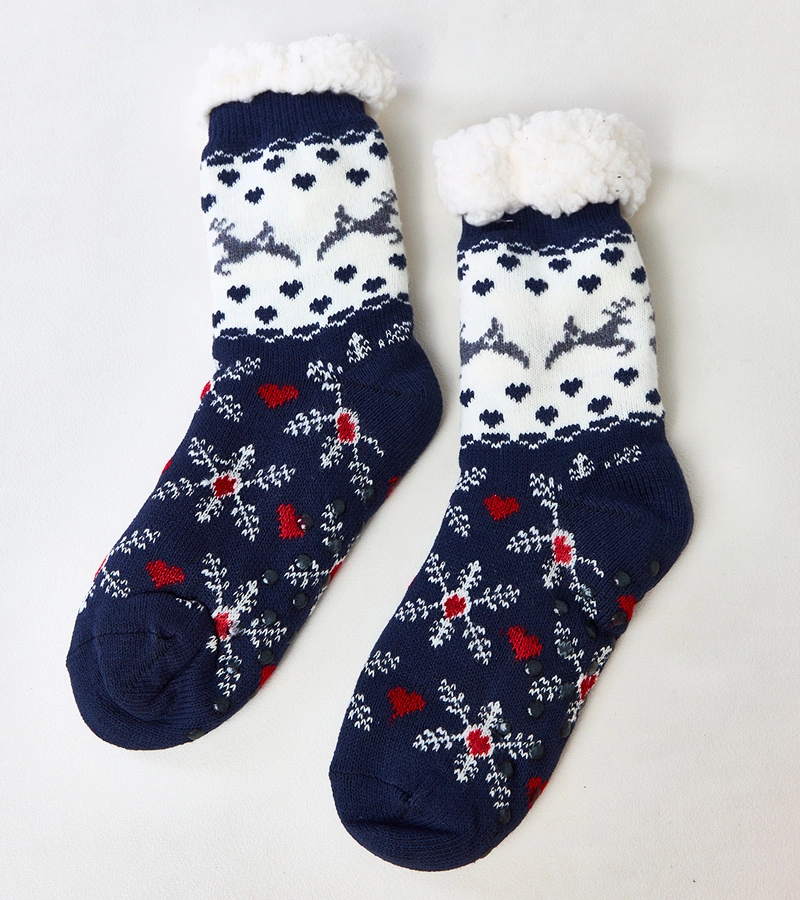 Námornícke modré a biele ponožky s ovčou kožou Grondi