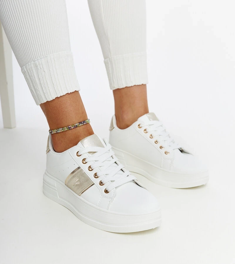 Bielo-zlaté tenisky na hrubšej podrážke Finestra