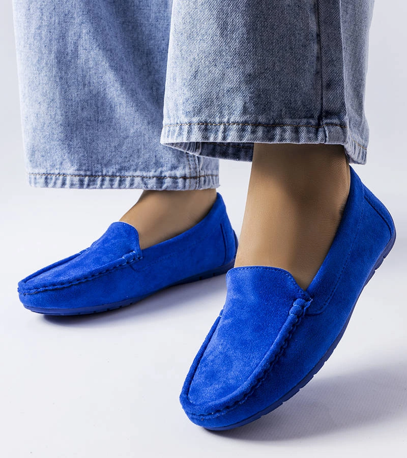 Modré mokasíny s koženou stielkou Souplet