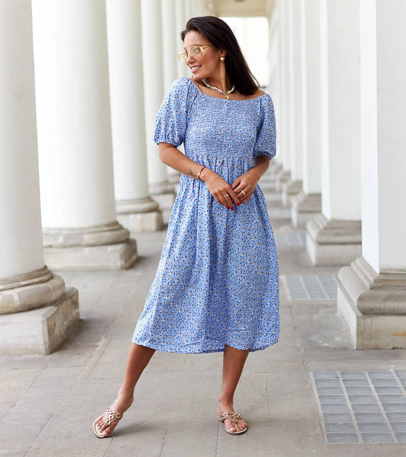 Modré kvetinové midi šaty Castiglione