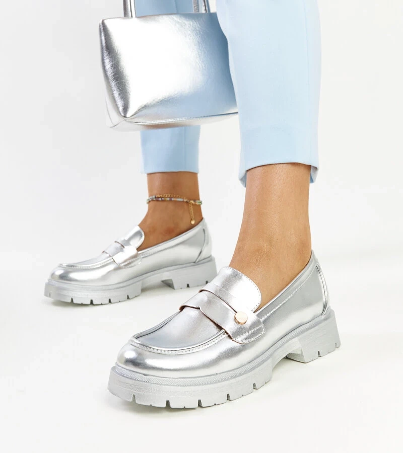 Strieborné mokasíny Eko kožené Mladenka