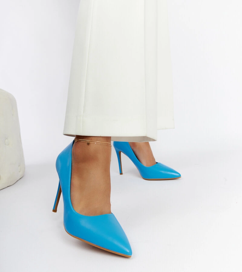 Modré ihličkové topánky na podpätku Tenmile