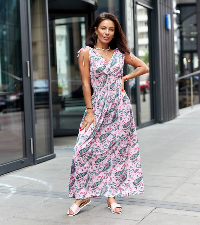 Piero ružové kvetinové maxi šaty