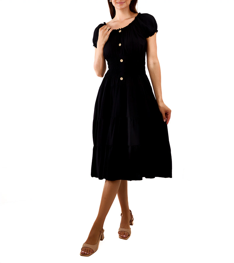 Čierne midi šaty s krátkym rukávom Marisla