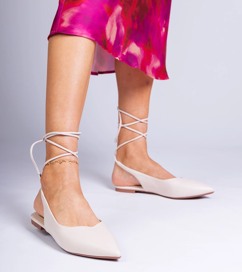 Béžové baleríny na plochom podpätku z ekokože Terry