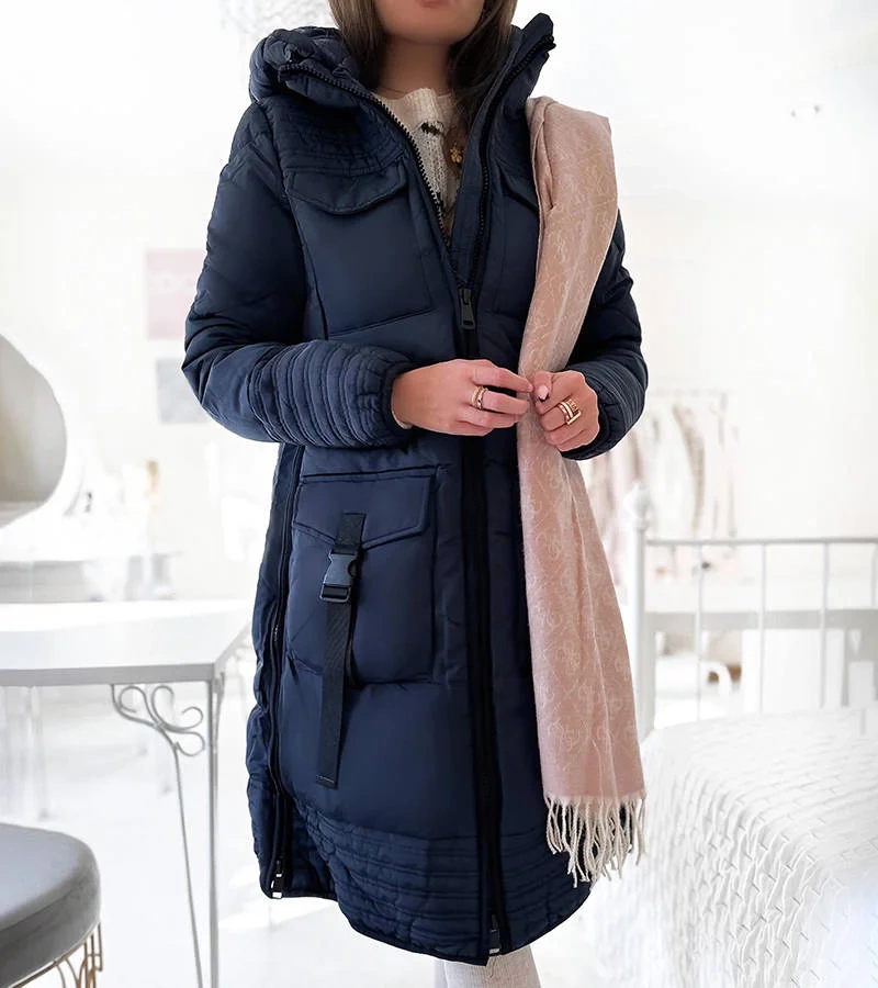 Tmavomodrý prešívaný kabát Averie