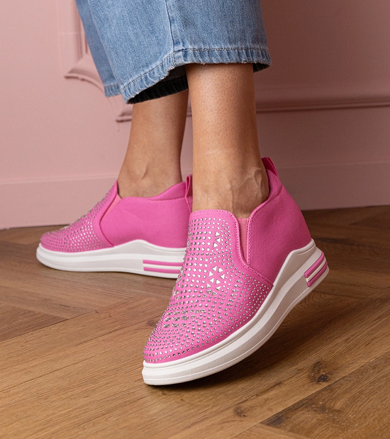 Ružové dámske tenisky s kryštálmi na skrytom klinovom podpätku Jeremi