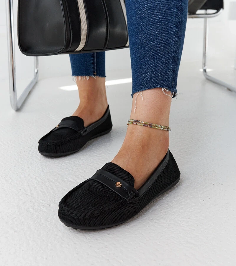 Čierne látkové mokasíny Fombio