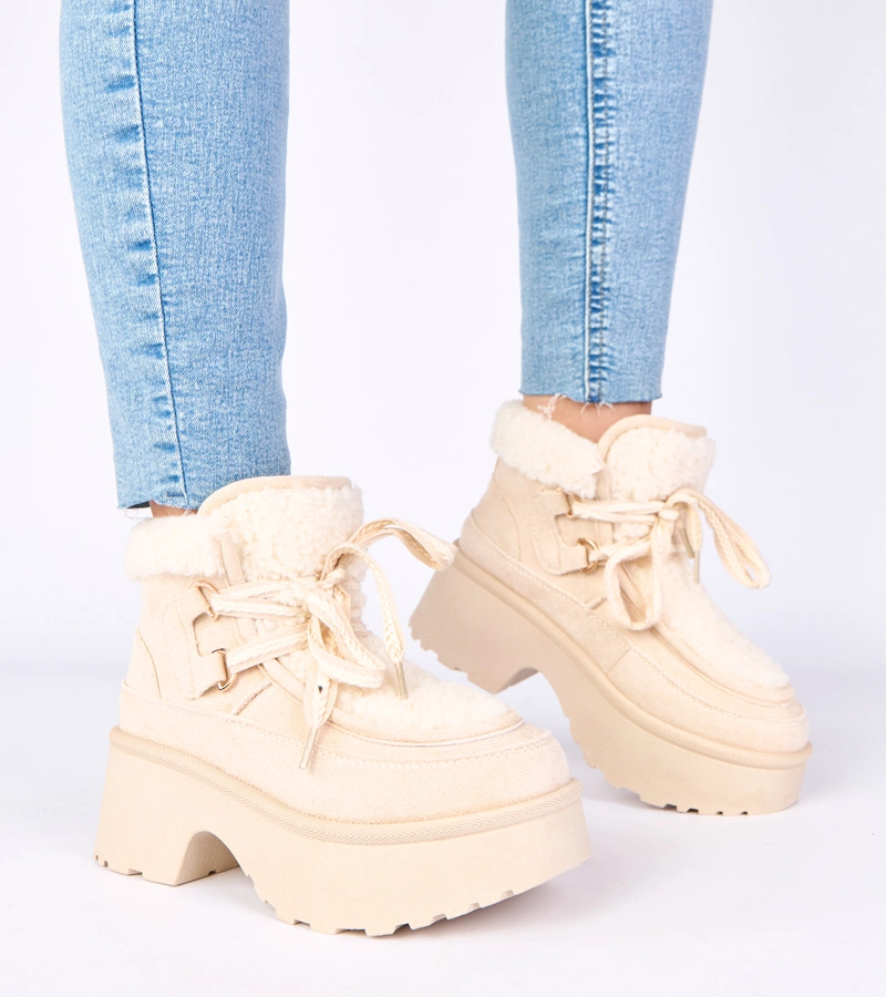 Béžové snehule s kožušinkou na platforme Ziza