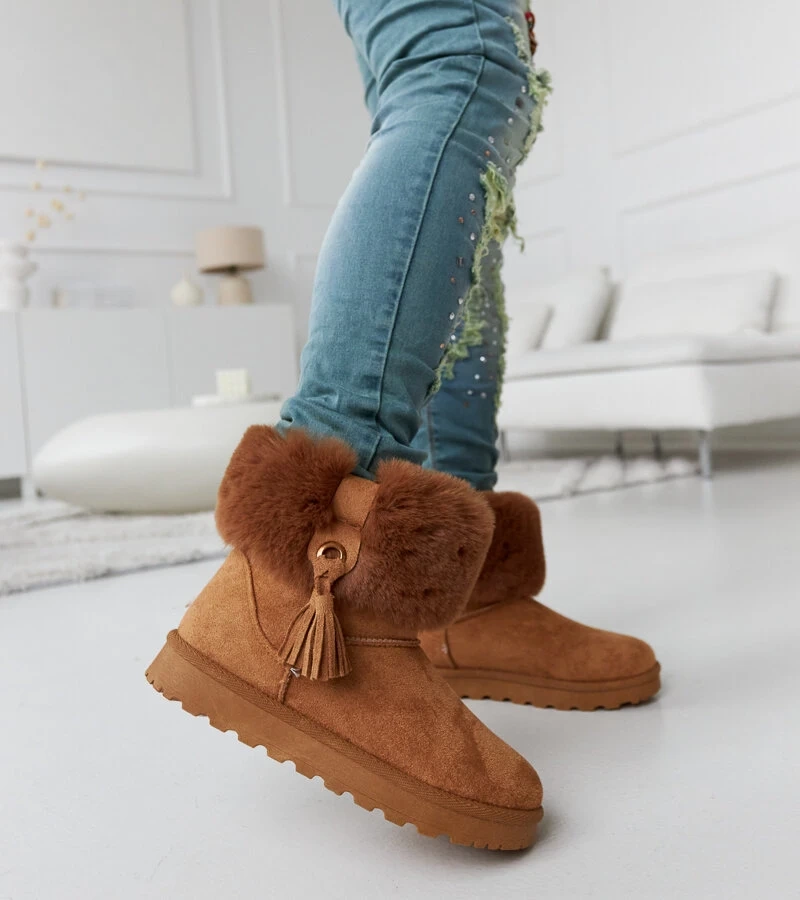 Hnedé zateplené zimné topánky Geradino s umelým kožúškom