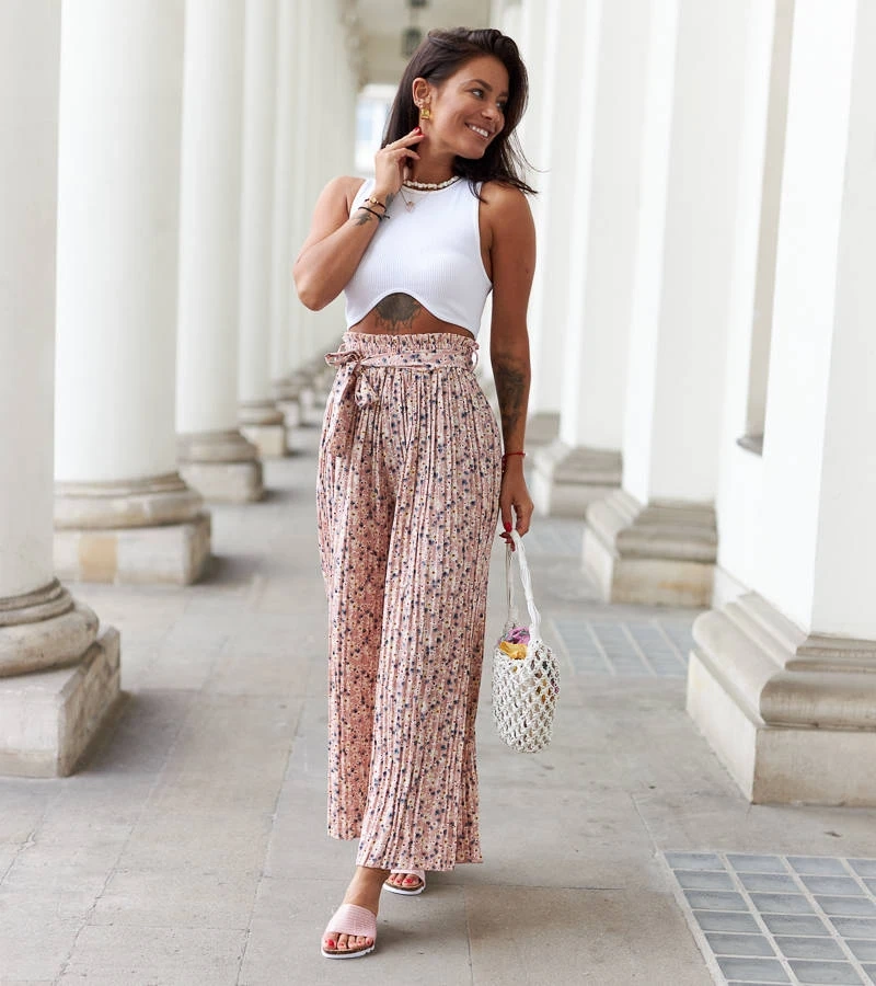 Ružové široké plisované nohavice Pietro