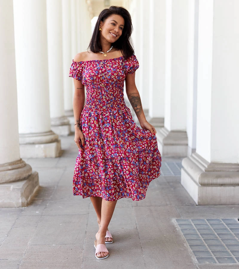 Ružové kvetinové midi šaty Rosanna