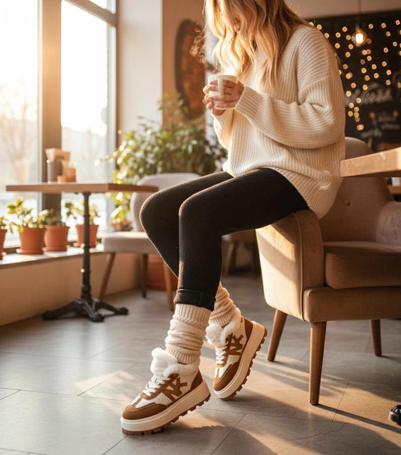 Hnedé zateplené tenisky s kožušinkou Nicha