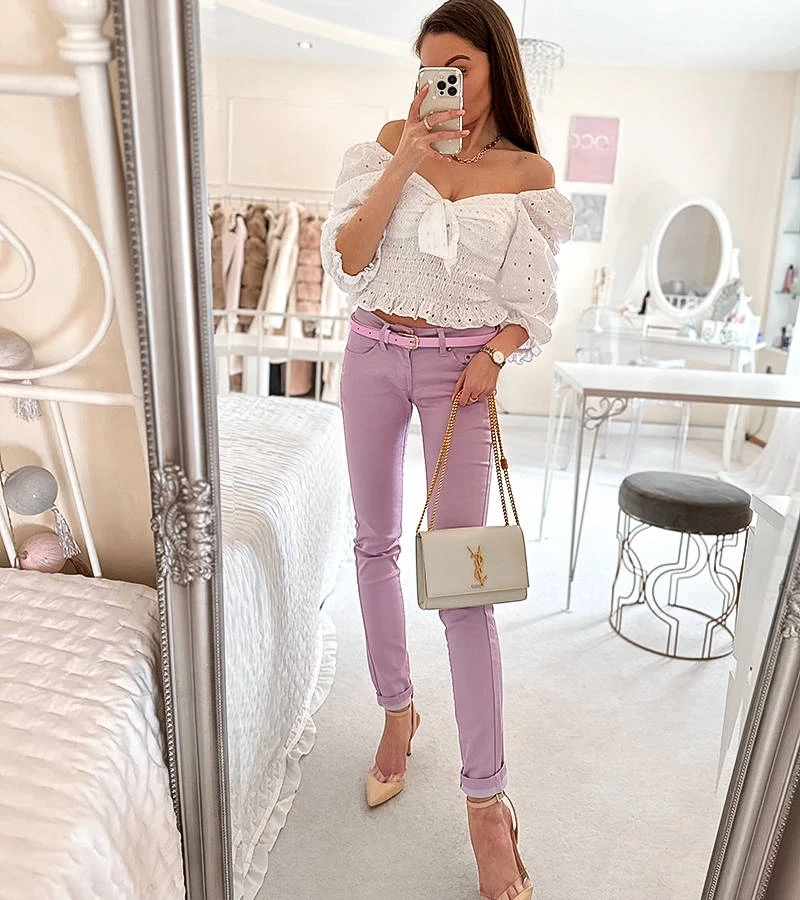 Fialové látkové nohavice Demers