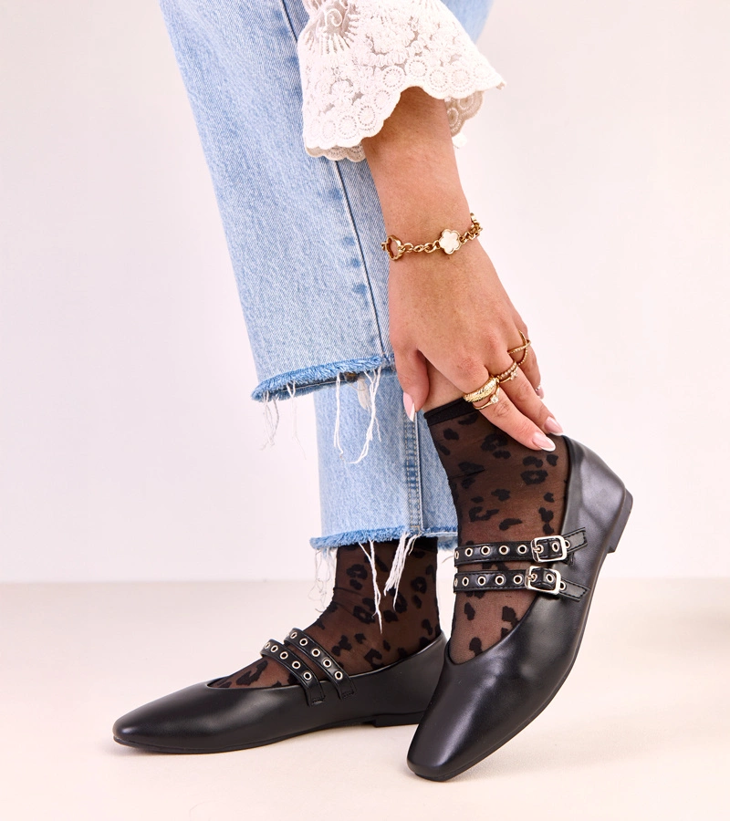 Čierne baleríny so štvorcovou špičkou a prackami Alfira