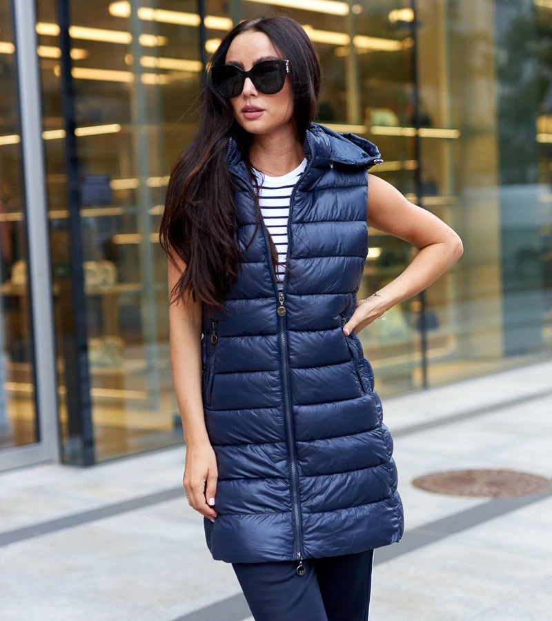 Dámska dlhá tmavomodrá vesta Bovegno