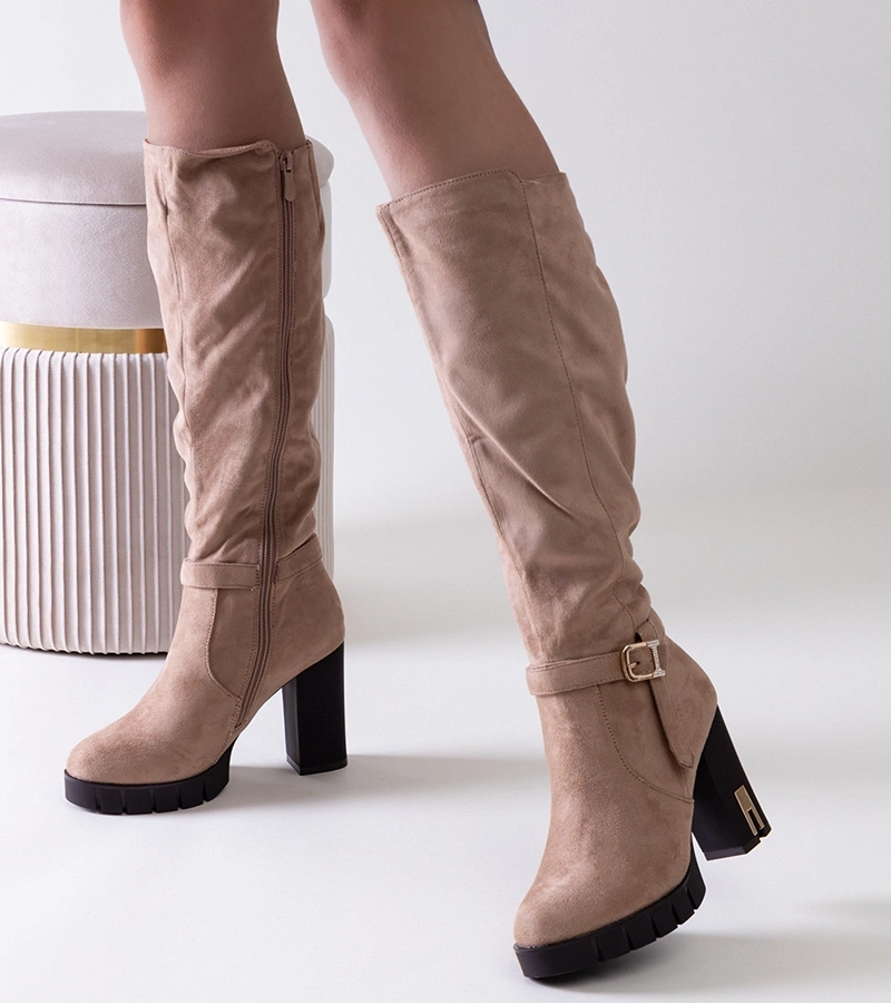 Beige zateplené čižmy na podpätku Alra