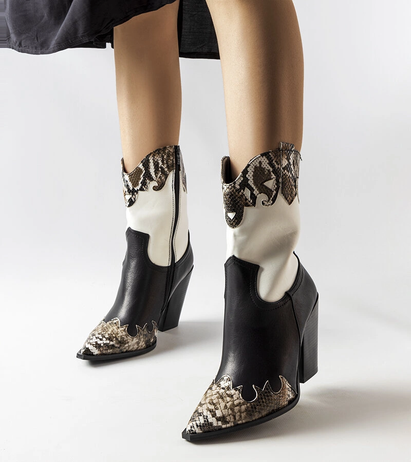 Čiernohnedé kovbojské čižmy s vložkami z hadej kože Semi