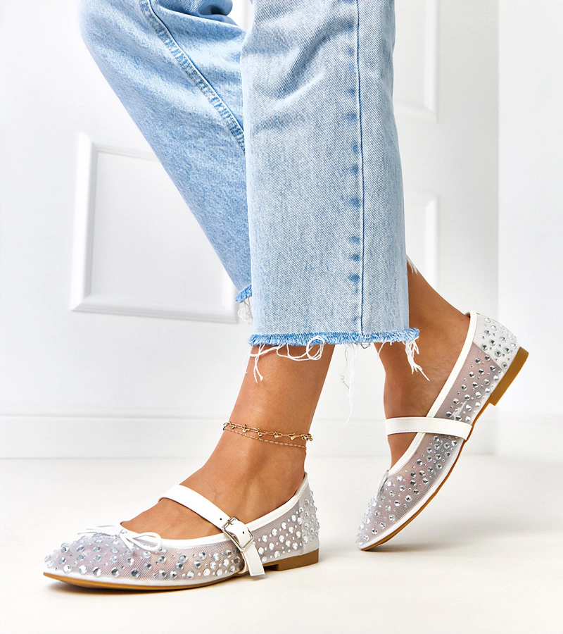 Biele balerínky sieťované s kryštálikmi Elasida