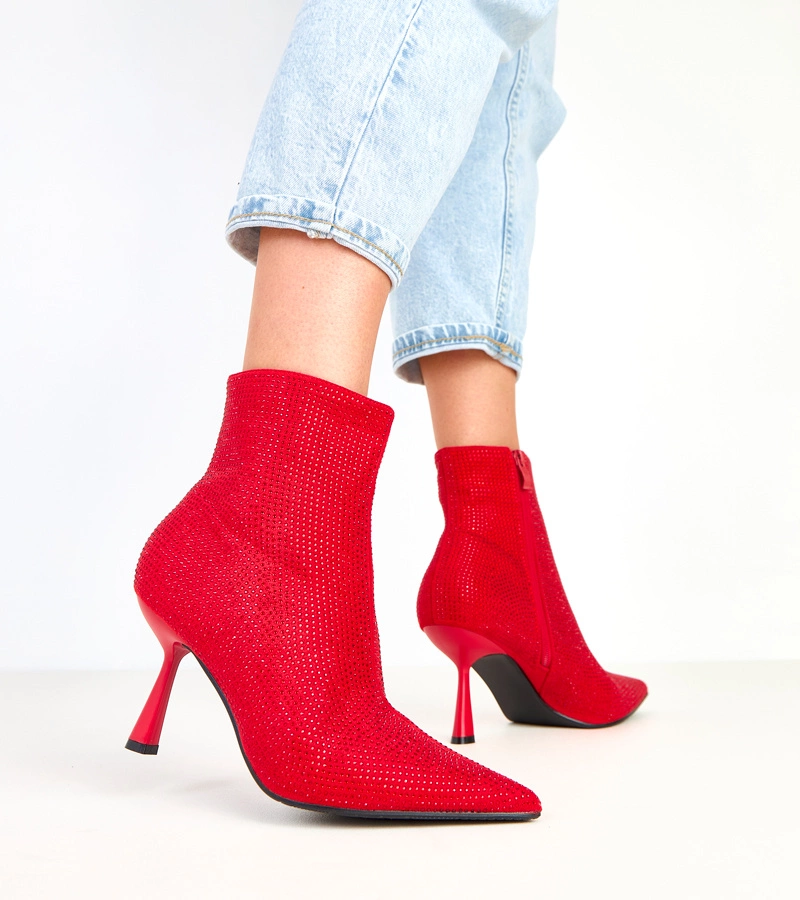 Červené čižmy na ihličkách zdobené zirkónmi Alica