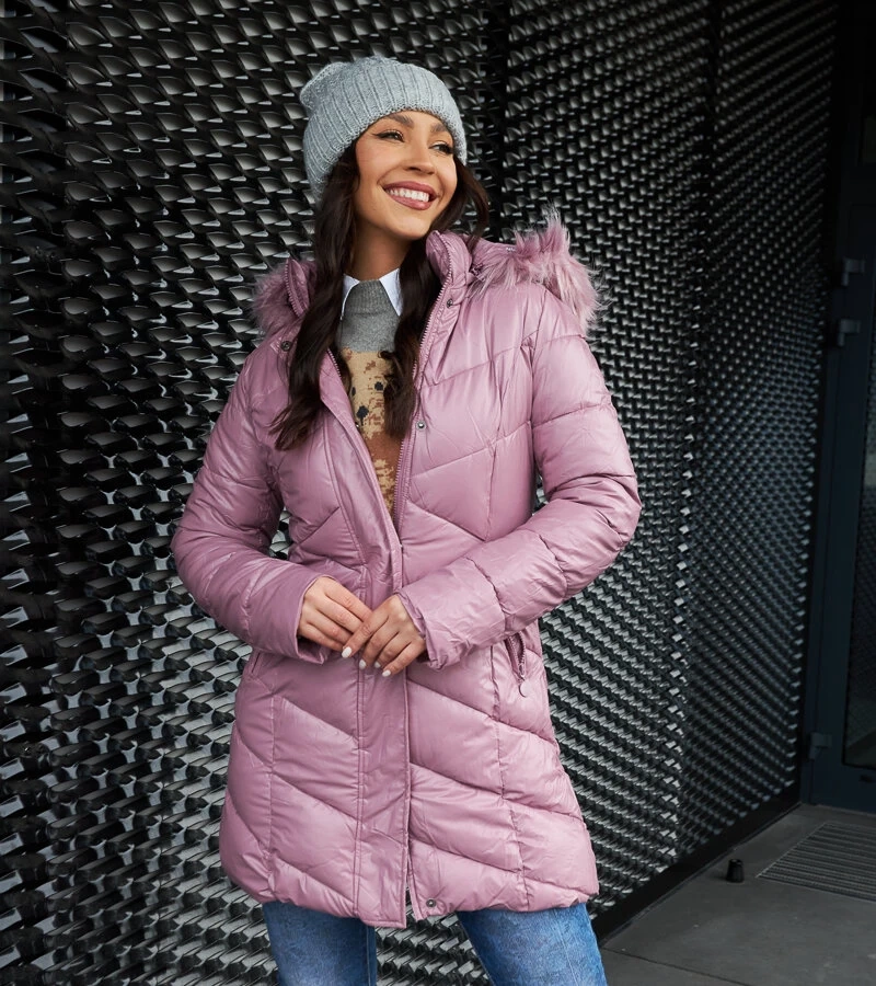 Ružová bunda s odopínateľným kožúškom Riverton H-898/38 PINK