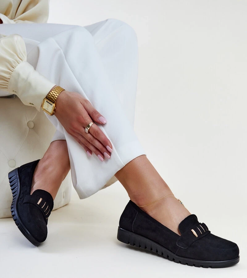 Čierne mokasíny s ozdobným pásikom Marlisa