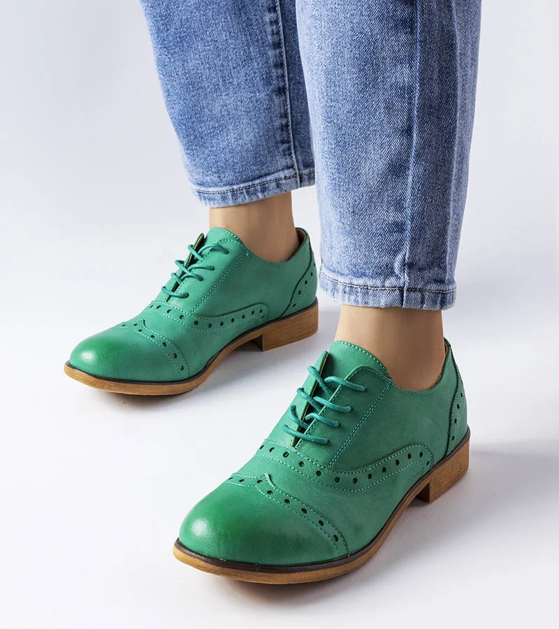 Zelené oxfordky zdobené perforáciou Lizotte