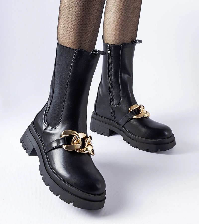 Čierne čižmy s reťazom Thierry