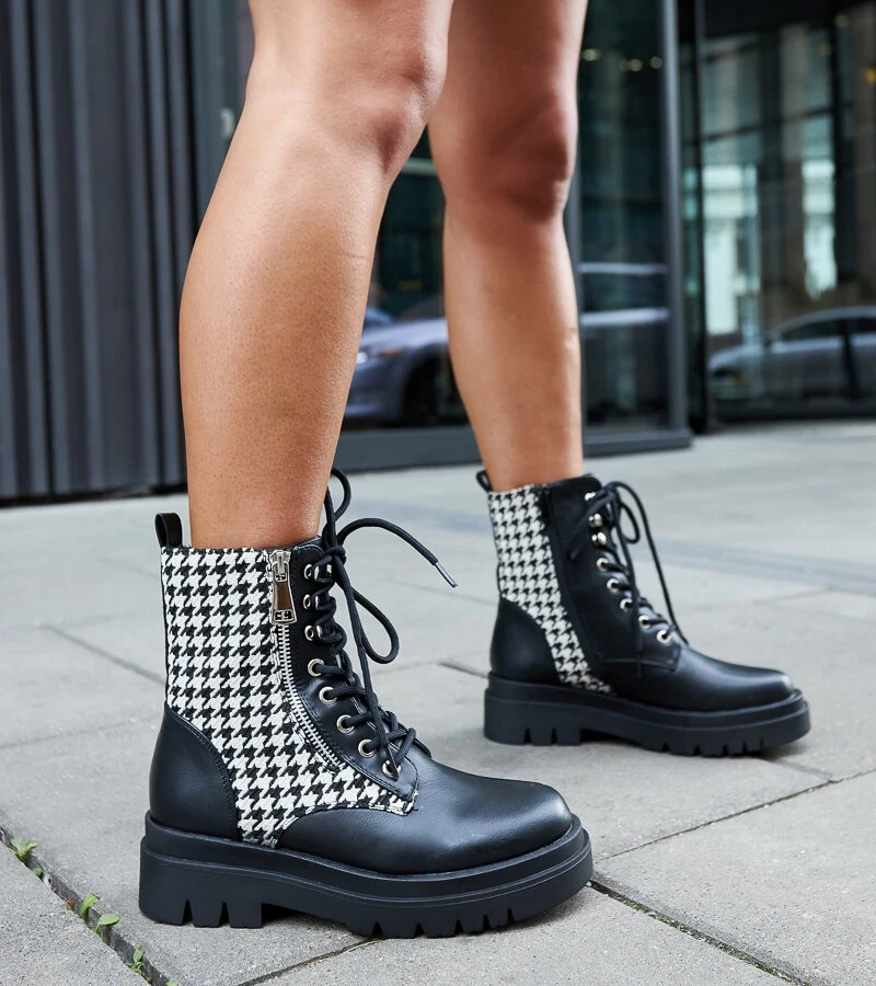 Čierne zateplené čižmy s pepitovým vzorom Alfeo