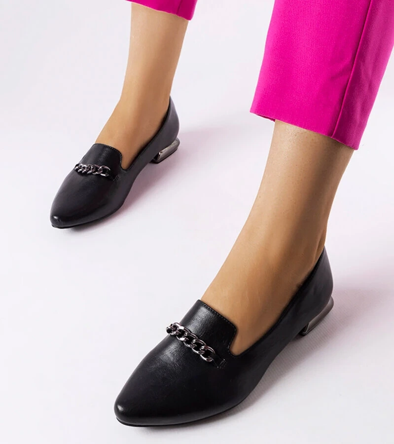 Čierne balerínky Lovato s koženou stielkou