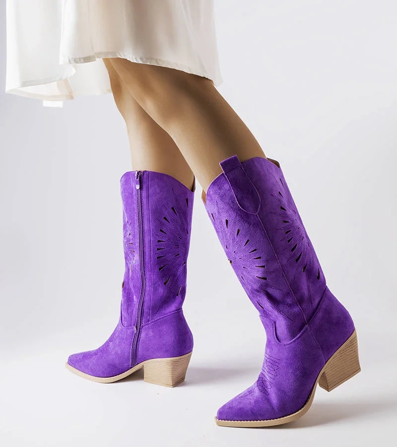 Valdengo fialové ažurové kovbojské čižmy