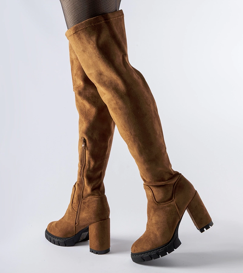 Hnedé dlhé kozačky na pätke Railroad