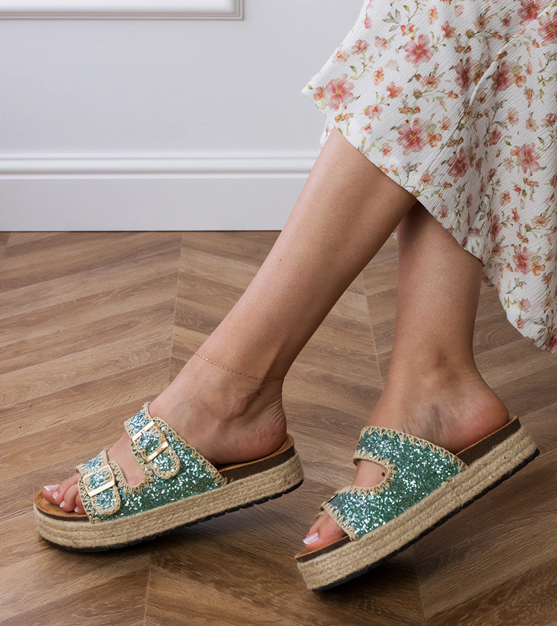Zelené brokátové espadrilky s prackami Induri