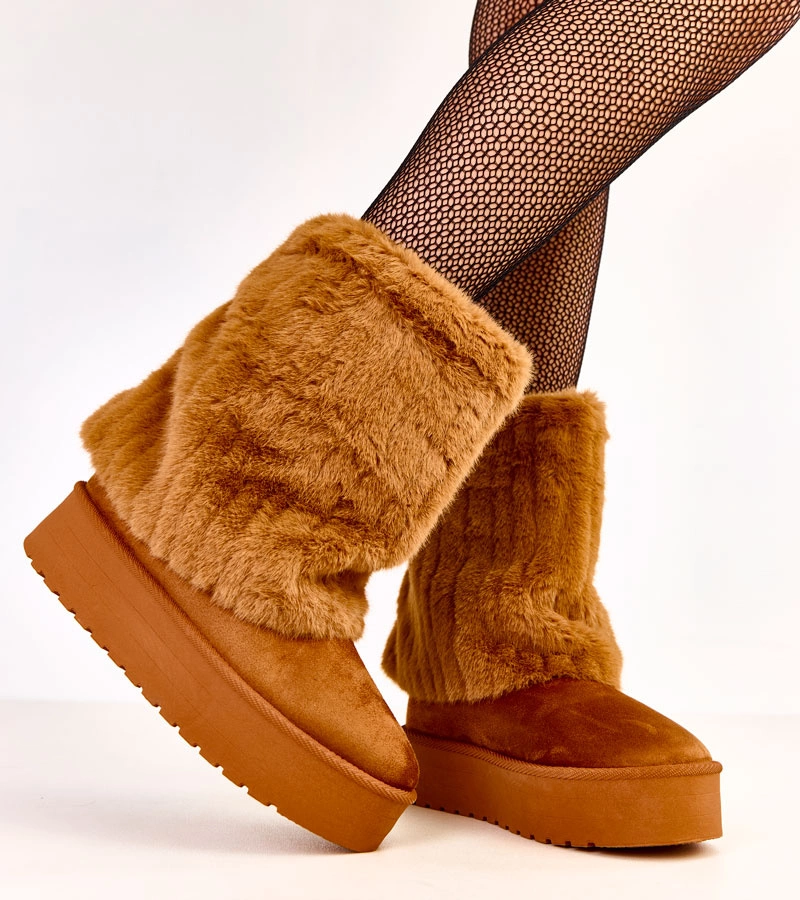 Hnedé snehule na platforme s kožušinovým zvrškom Leda