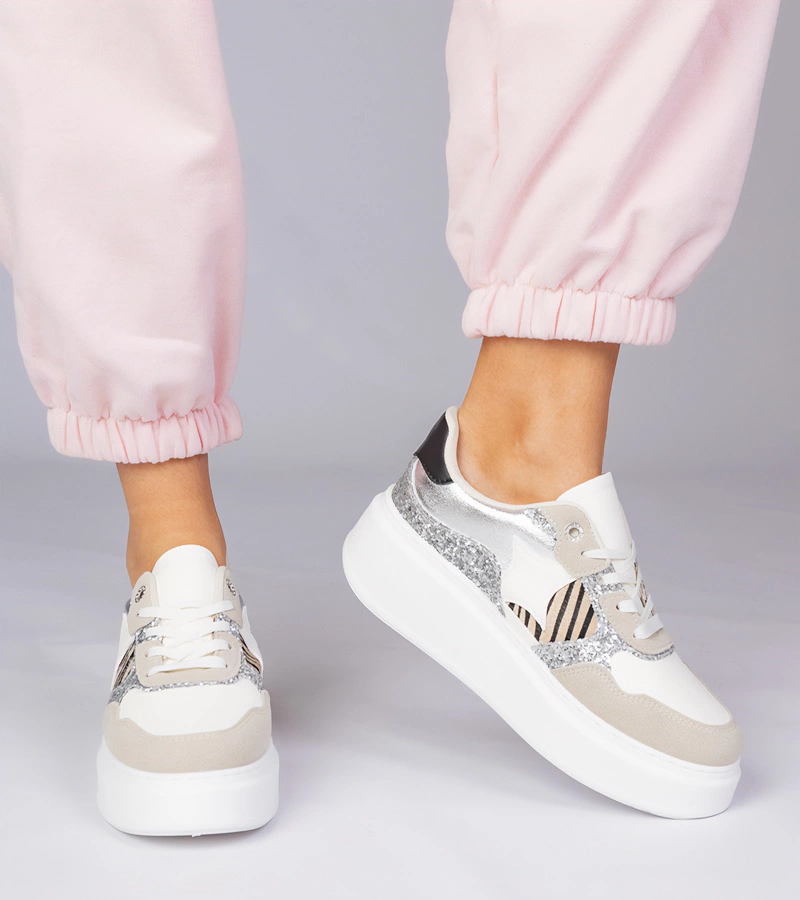 Béžové tenisky s trblietkami a zvieracou potlačou Bertula