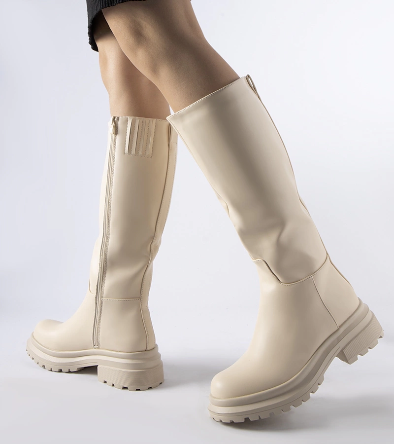 Beige zateplené hladké čižmy Prisco