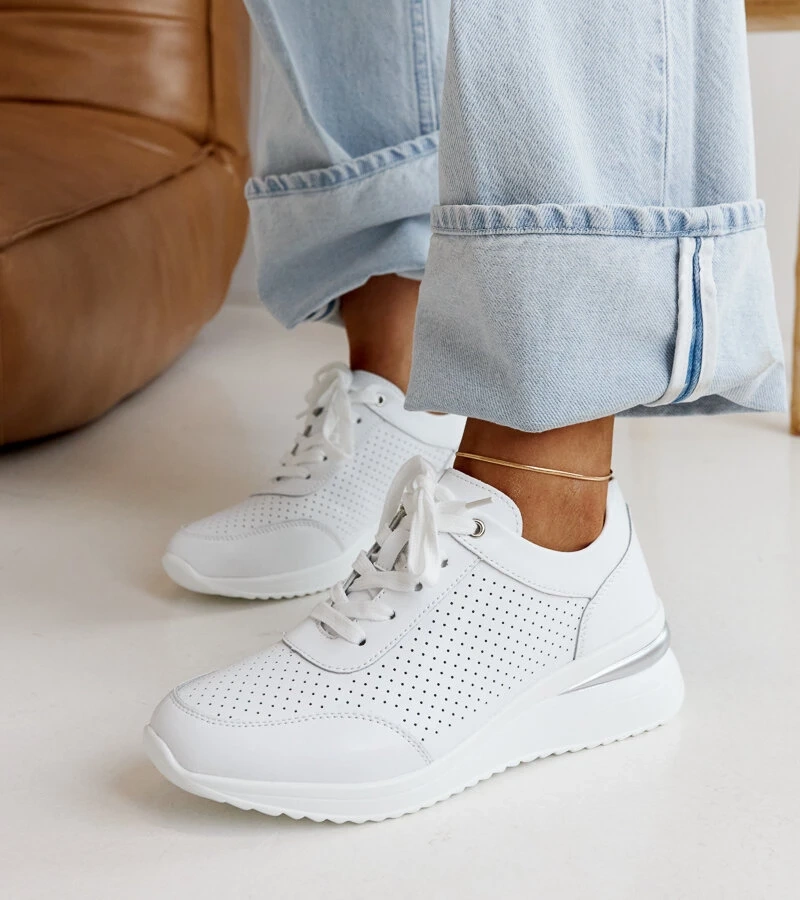 Biela kožená tenisky na platforme Rushd