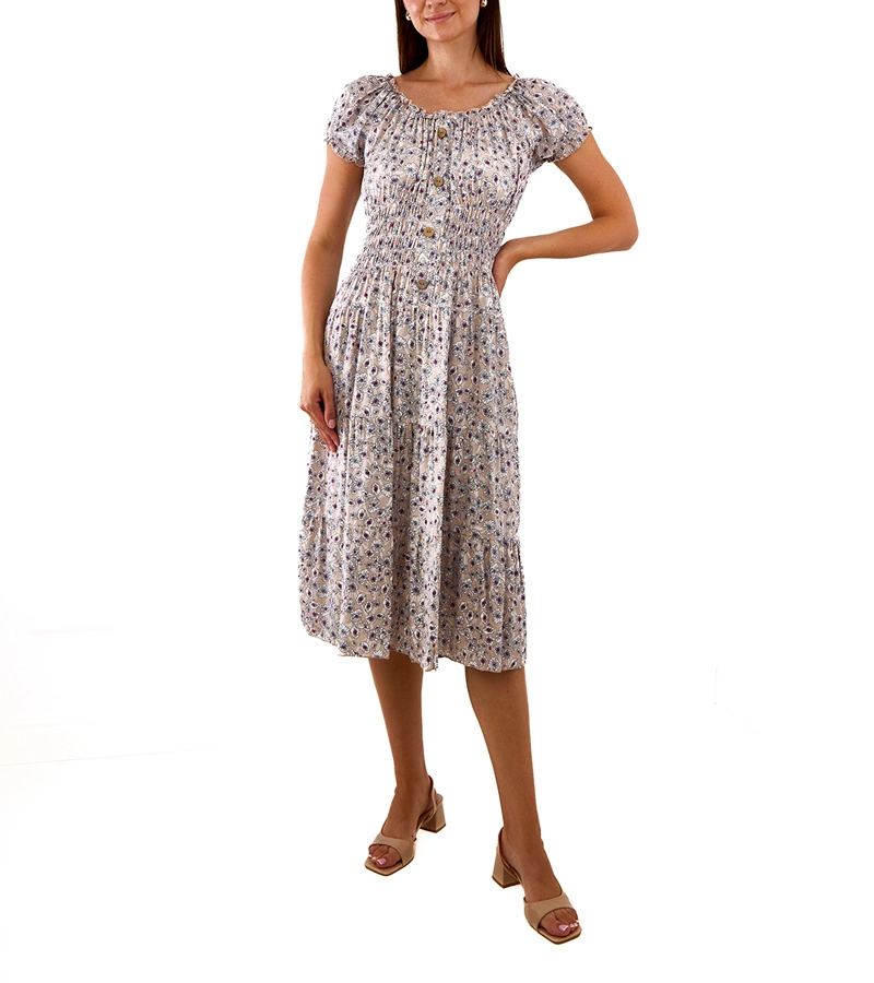 Hnedá midi šaty s kvetmi Eloize