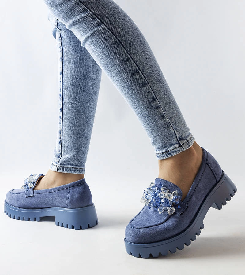 Modré poltopánky s kryštálmi eko semiš Lilja