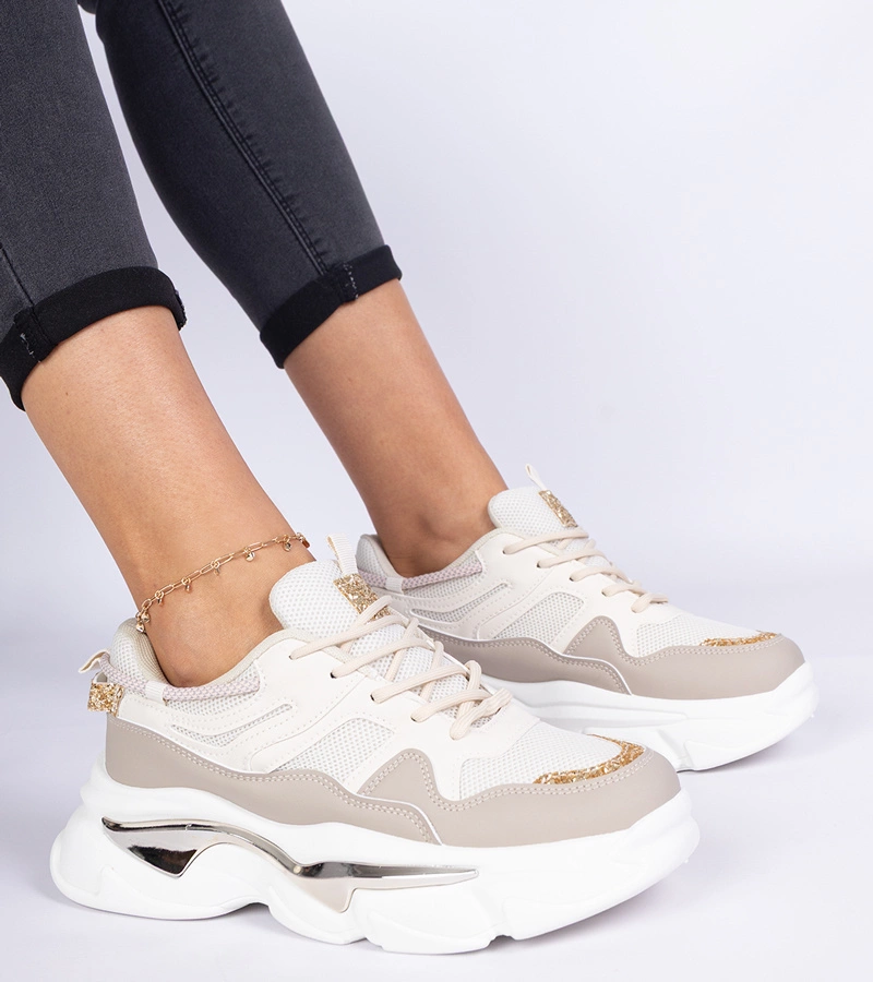 Béžové dámske tenisky zdobené glitrami Prutto