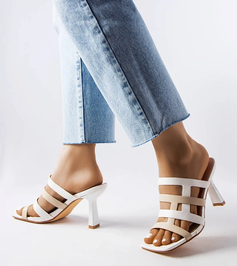 Biele žabky na podpätku