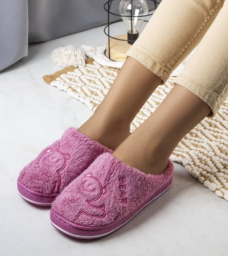 Tmavoružové mäkké papuče Smile Bear