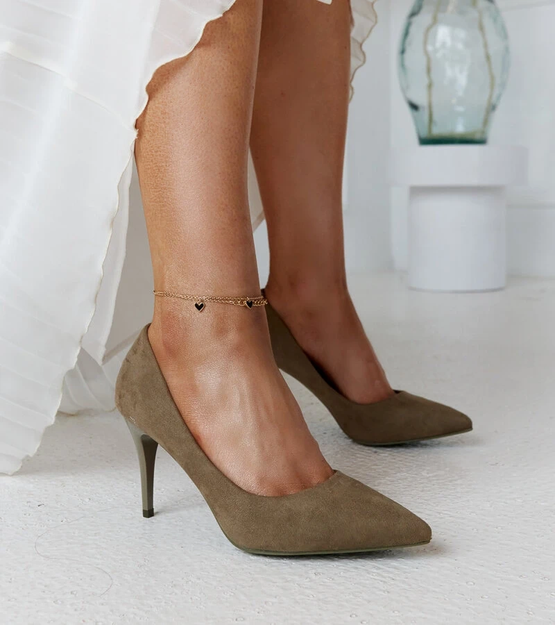 Zelené lodičky s koženou vložkou Paume