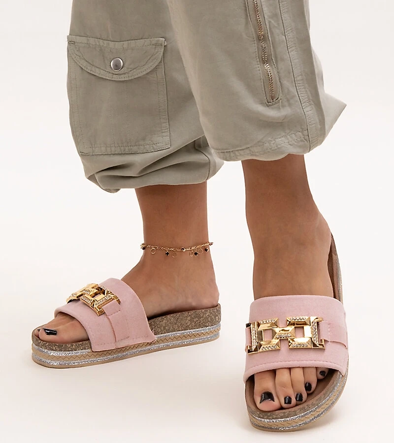 Ružové šľapky s trblietavou sponkou Niamh