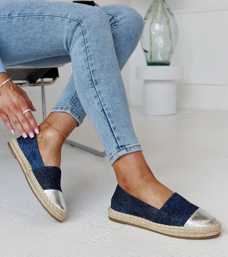 Suranove modro-strieborné trblietavé espadrilky