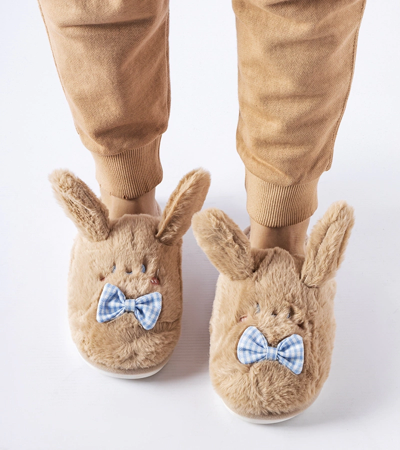 Hnedé papuče s ušami a mašličkou Bruna