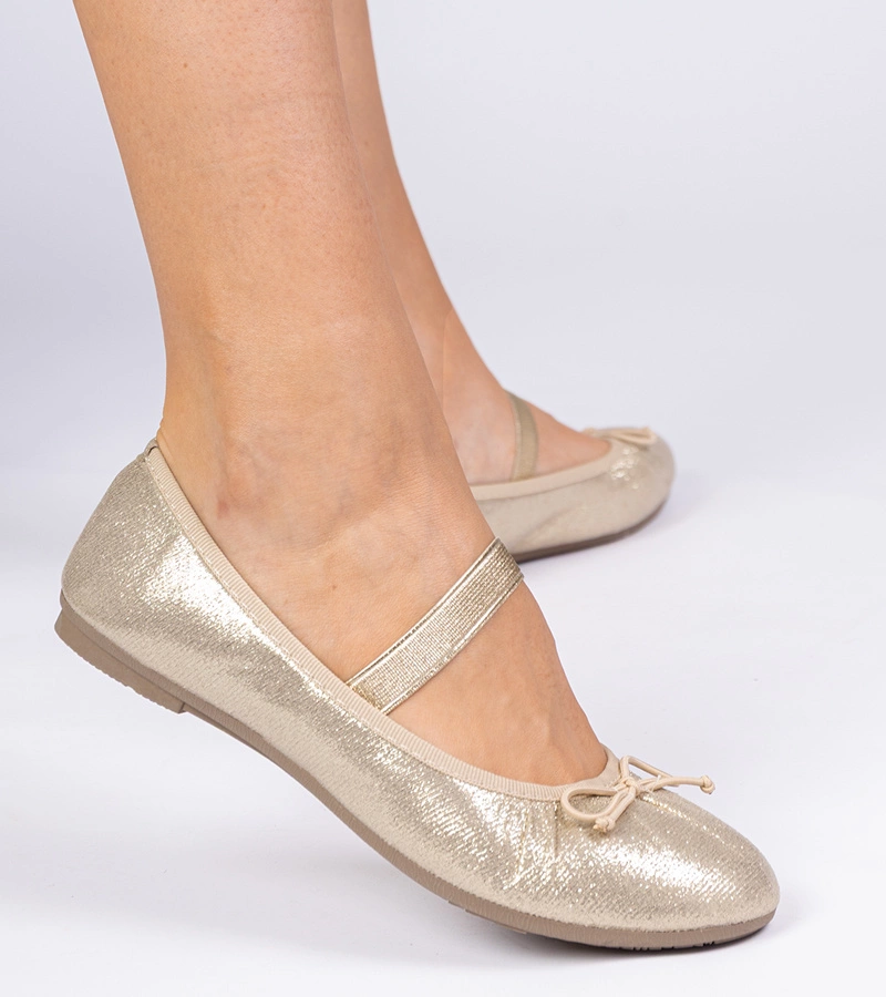 Zlaté dámske balerínky s mašličkou na gumičke Lerona