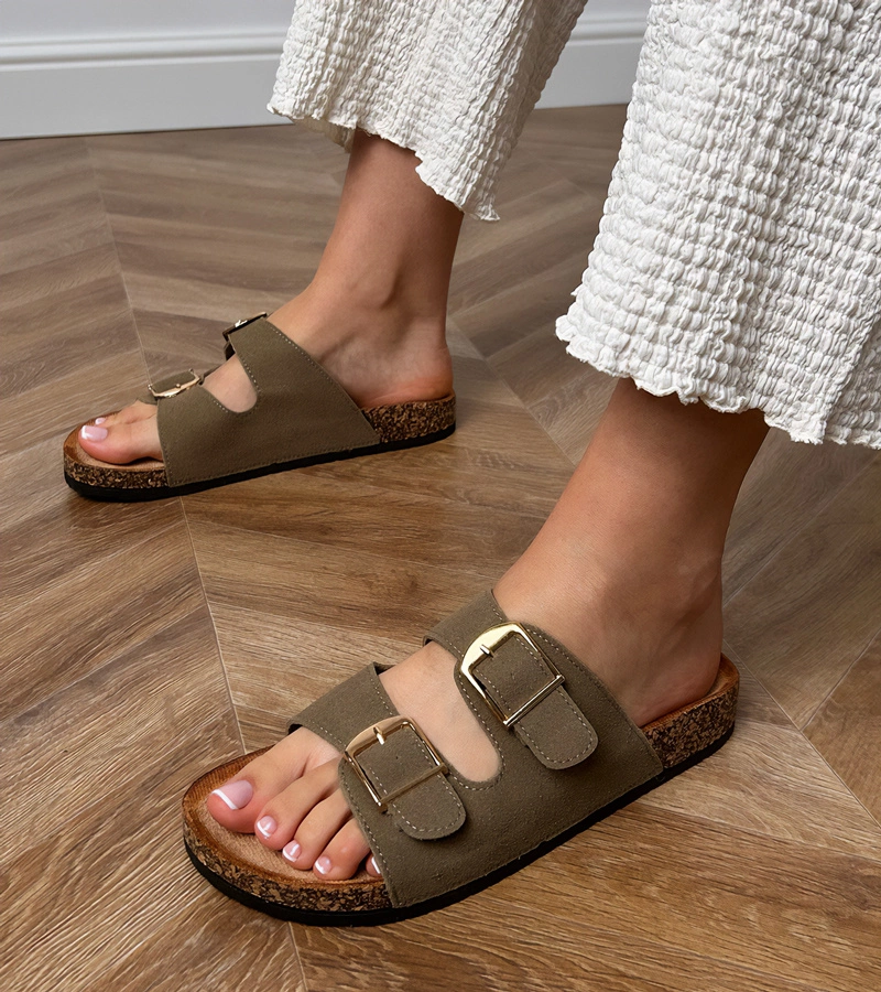 Zelené šľapky s prackami na korkovej podrážke Cloud