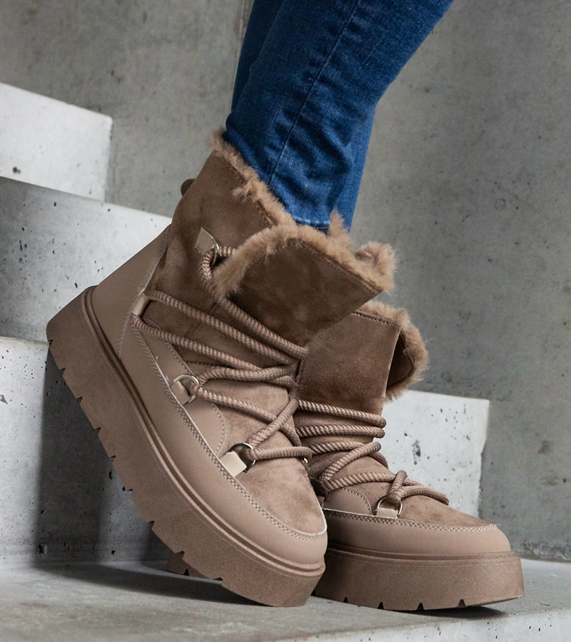 Tmavobéžové snehule na platforme zateplené kožušinou Andra